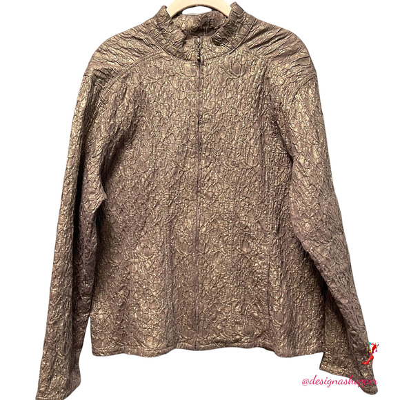 Chico’s Unique Textured Brown Golden Copper Shimmer Lightweight Jacket LG - Picture 3 of 10